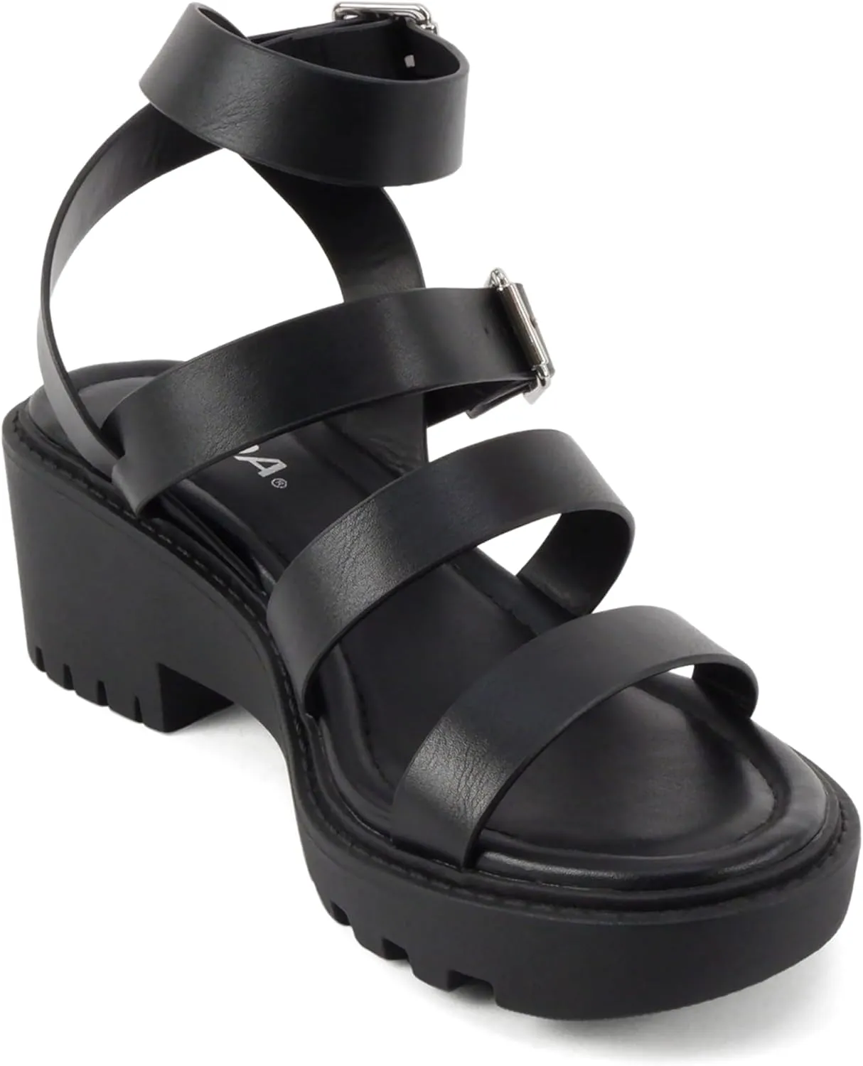 Soda Napoli ~ Women Round Toe Lug Sole Gladiator Wedge Sandal
