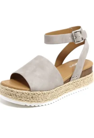 Soda Satisfaction guaranteed Studded Wedge Seamless delivery Flatform Nubuck) Toe Gray Open Gray Sandals Ankle Strap (9, Espadrilles Topic