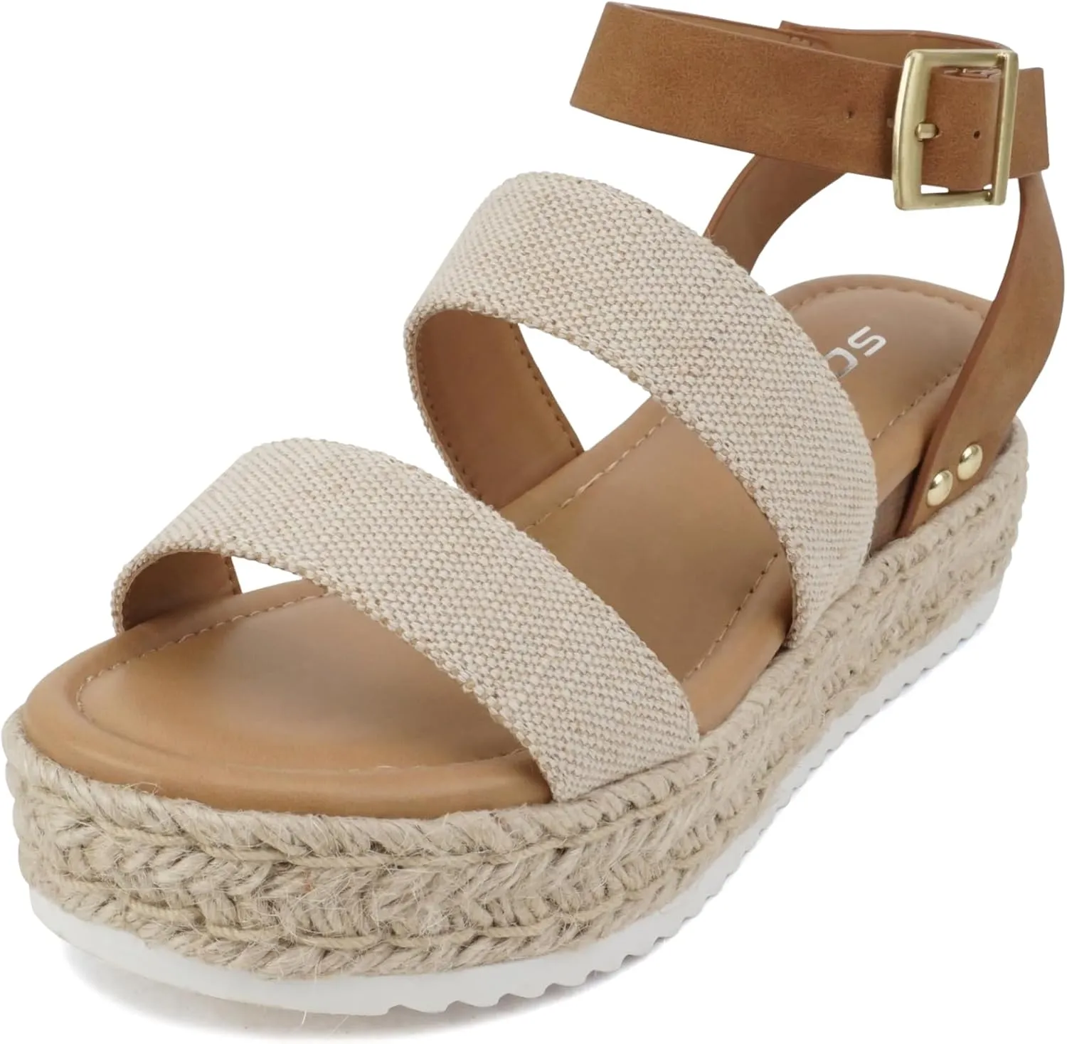 Soda Top Shoe Bryce Open Toe Buckle Ankle Strap Espadrilles Flatform Wedge Casual Sandal