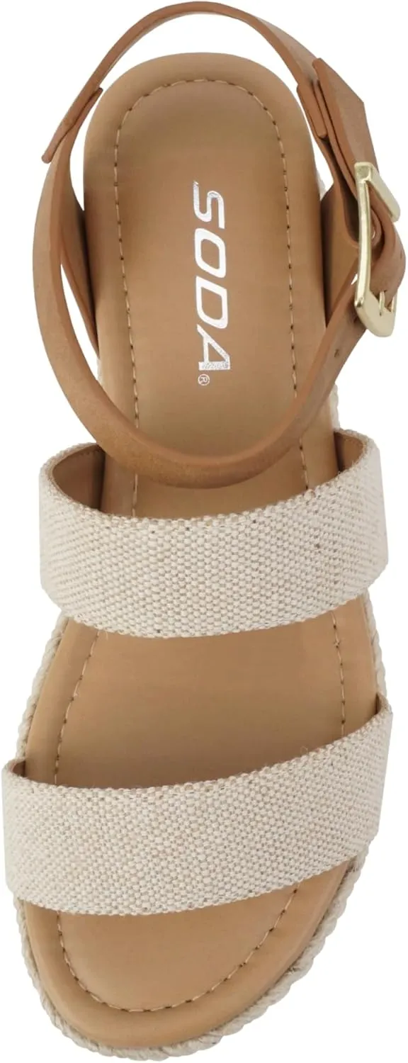 Soda Top Shoe Bryce Open Toe Buckle Ankle Strap Espadrilles Flatform Wedge Casual Sandal