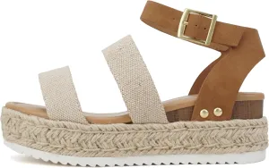 Soda Top Shoe Bryce Open Toe Buckle Ankle Strap Espadrilles Flatform Wedge Casual Sandal