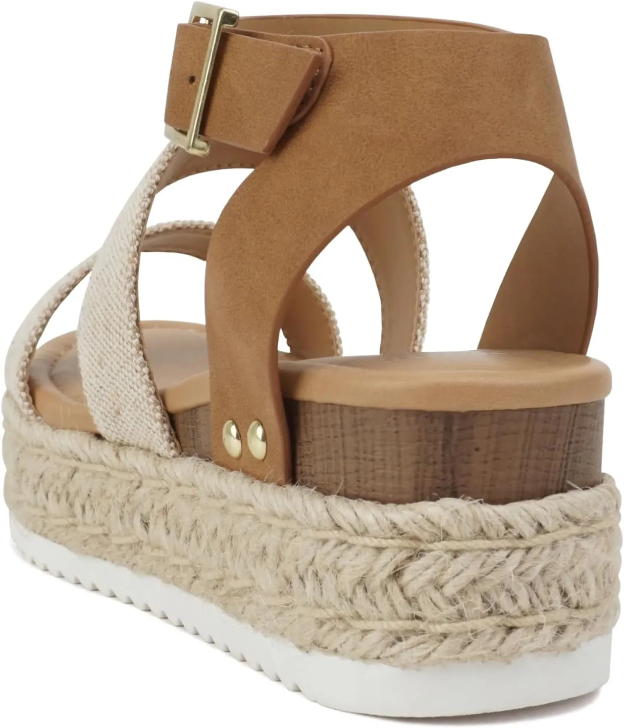 Soda Top Shoe Bryce Open Toe Buckle Ankle Strap Espadrilles Flatform Wedge Casual Sandal