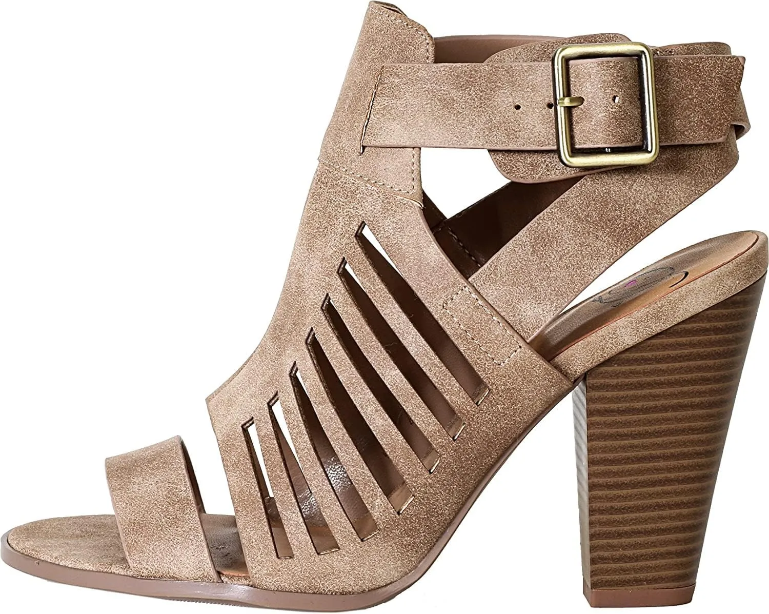 Soda Yummy ~ Gladiator Cutout Stacked Heel Sandal Shoes with Adjustable Ankle Buckle