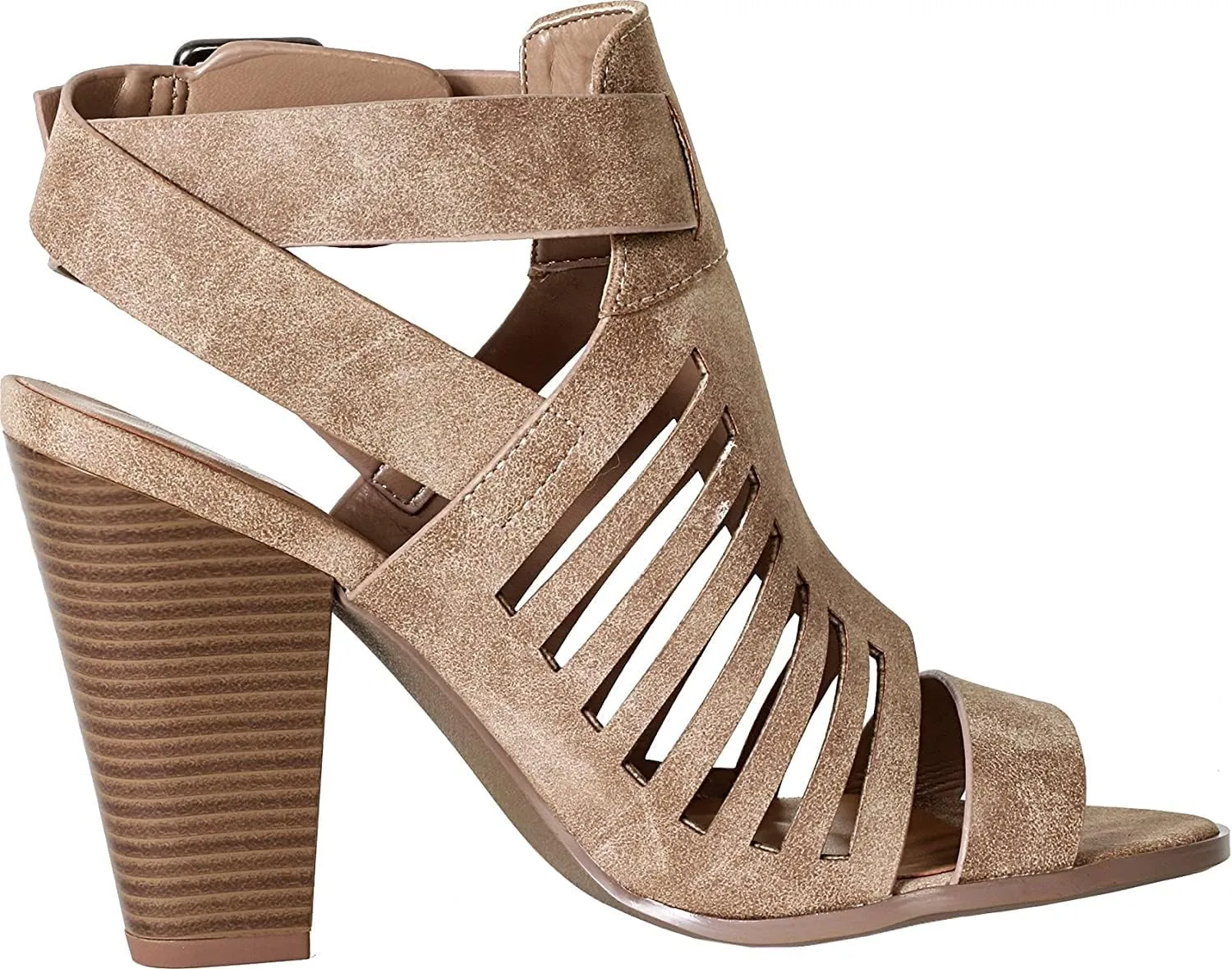 Soda Yummy ~ Gladiator Cutout Stacked Heel Sandal Shoes with Adjustable Ankle Buckle