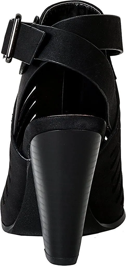 Soda Yummy ~ Gladiator Cutout Stacked Heel Sandal Shoes with Adjustable Ankle Buckle