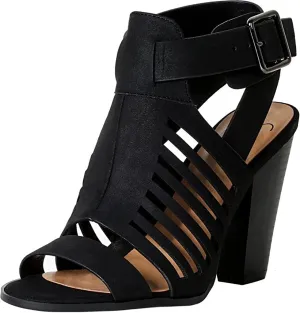 Soda Yummy ~ Gladiator Cutout Stacked Heel Sandal Shoes with Adjustable Ankle Buckle