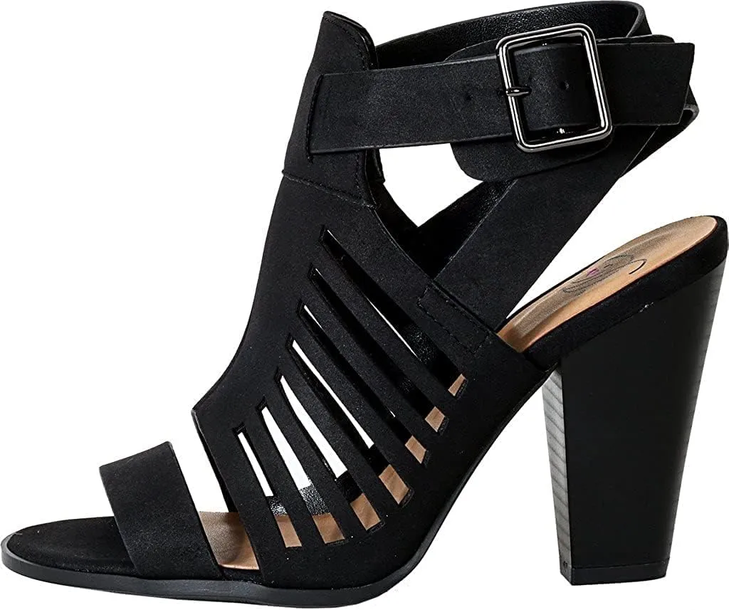Soda Yummy ~ Gladiator Cutout Stacked Heel Sandal Shoes with Adjustable Ankle Buckle