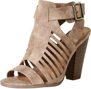 Soda Yummy ~ Gladiator Cutout Stacked Heel Sandal Shoes with Adjustable Ankle Buckle