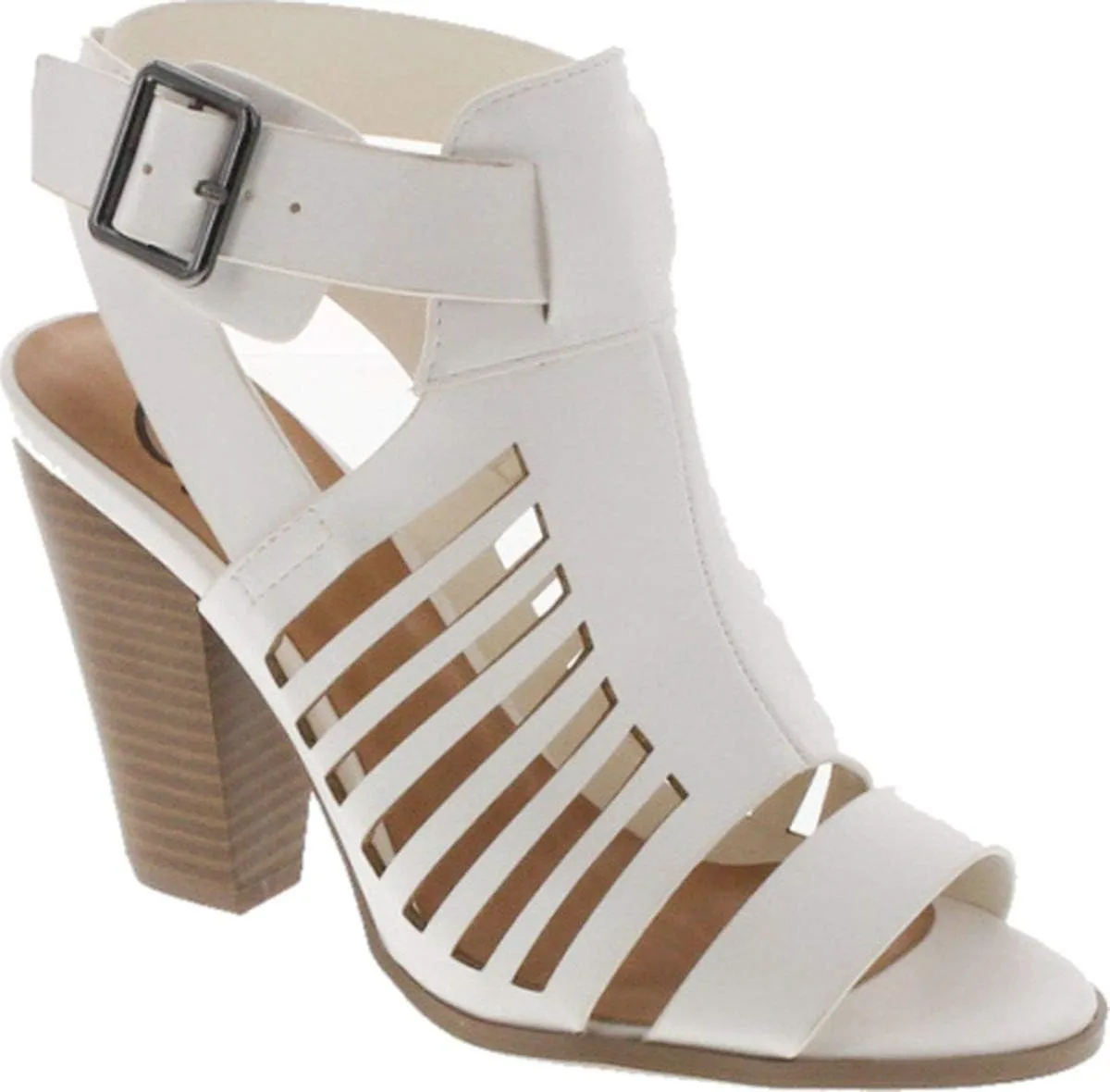 Soda Yummy ~ Gladiator Cutout Stacked Heel Sandal Shoes with Adjustable Ankle Buckle