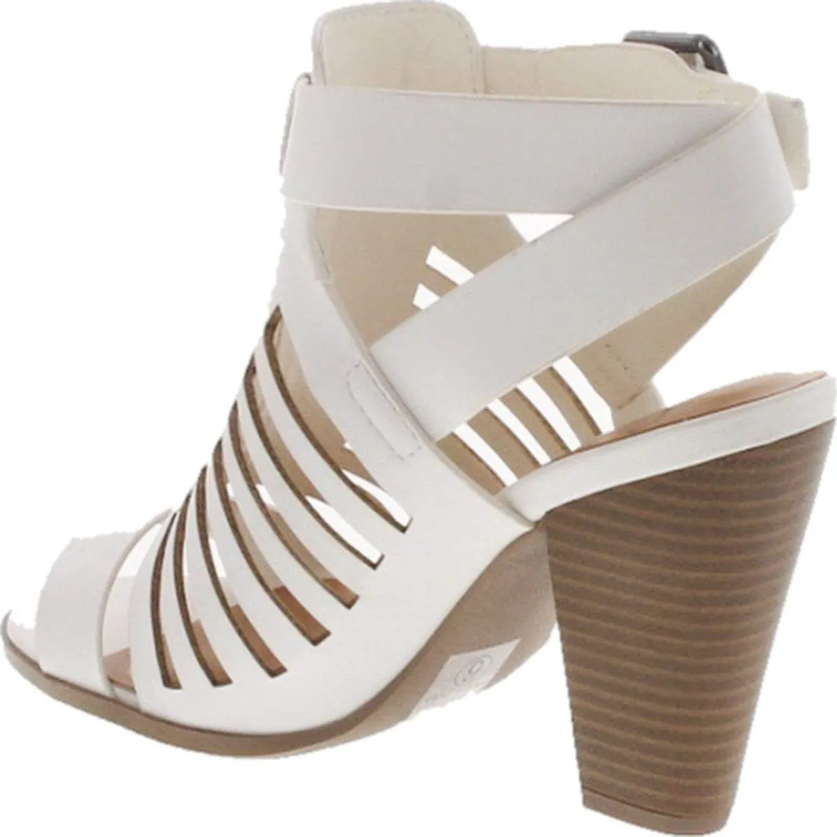 Soda Yummy ~ Gladiator Cutout Stacked Heel Sandal Shoes with Adjustable Ankle Buckle