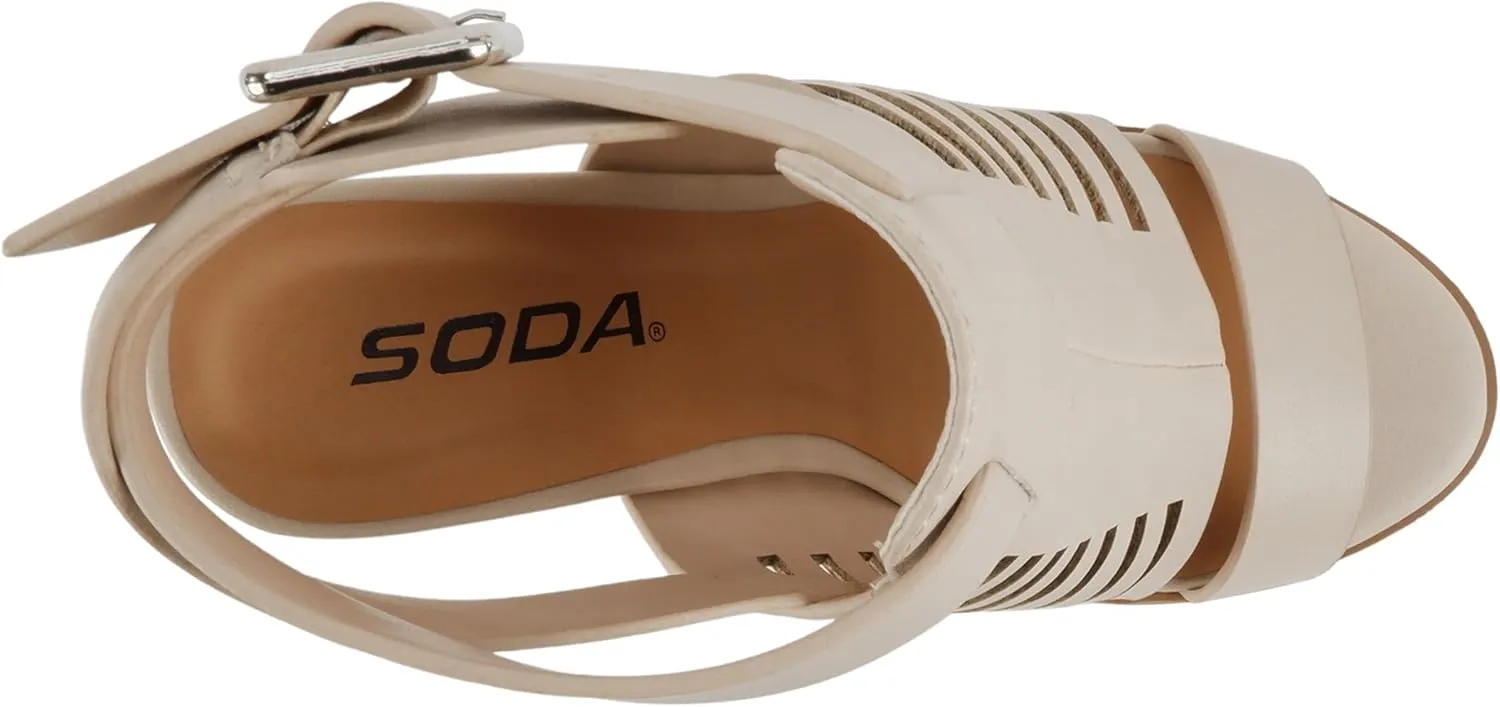 Soda Yummy ~ Gladiator Cutout Stacked Heel Sandal Shoes with Adjustable Ankle Buckle