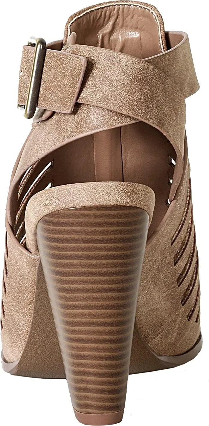 Soda Yummy ~ Gladiator Cutout Stacked Heel Sandal Shoes with Adjustable Ankle Buckle