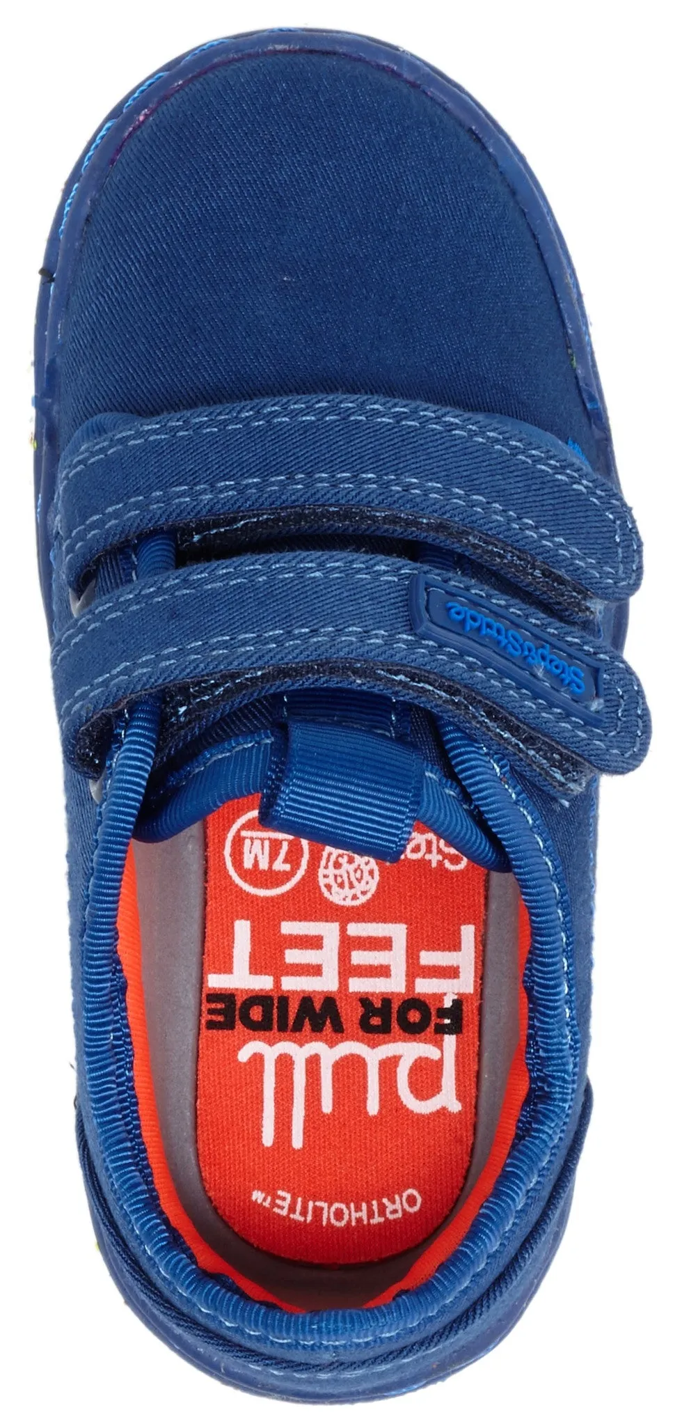 Step & Stride Aden Navy Double Hook and Loop Paint Splatter Sole Strap Sneaker