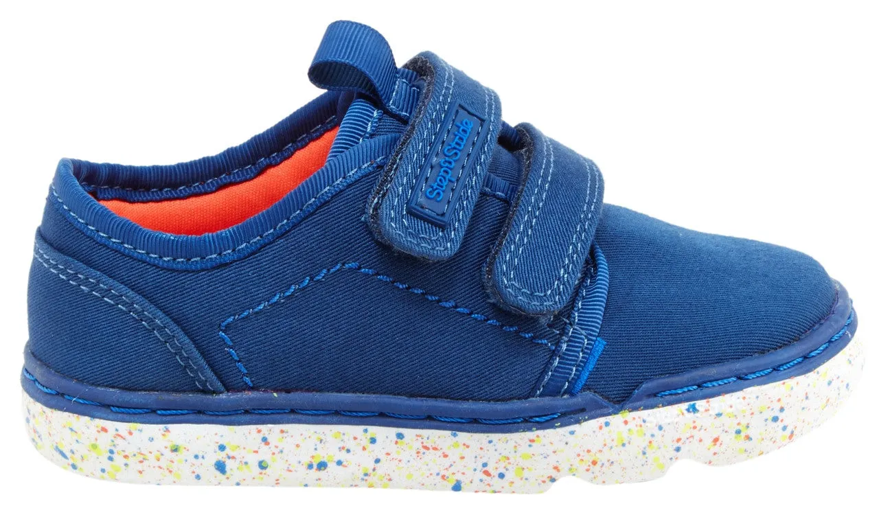 Step & Stride Aden Navy Double Hook and Loop Paint Splatter Sole Strap Sneaker
