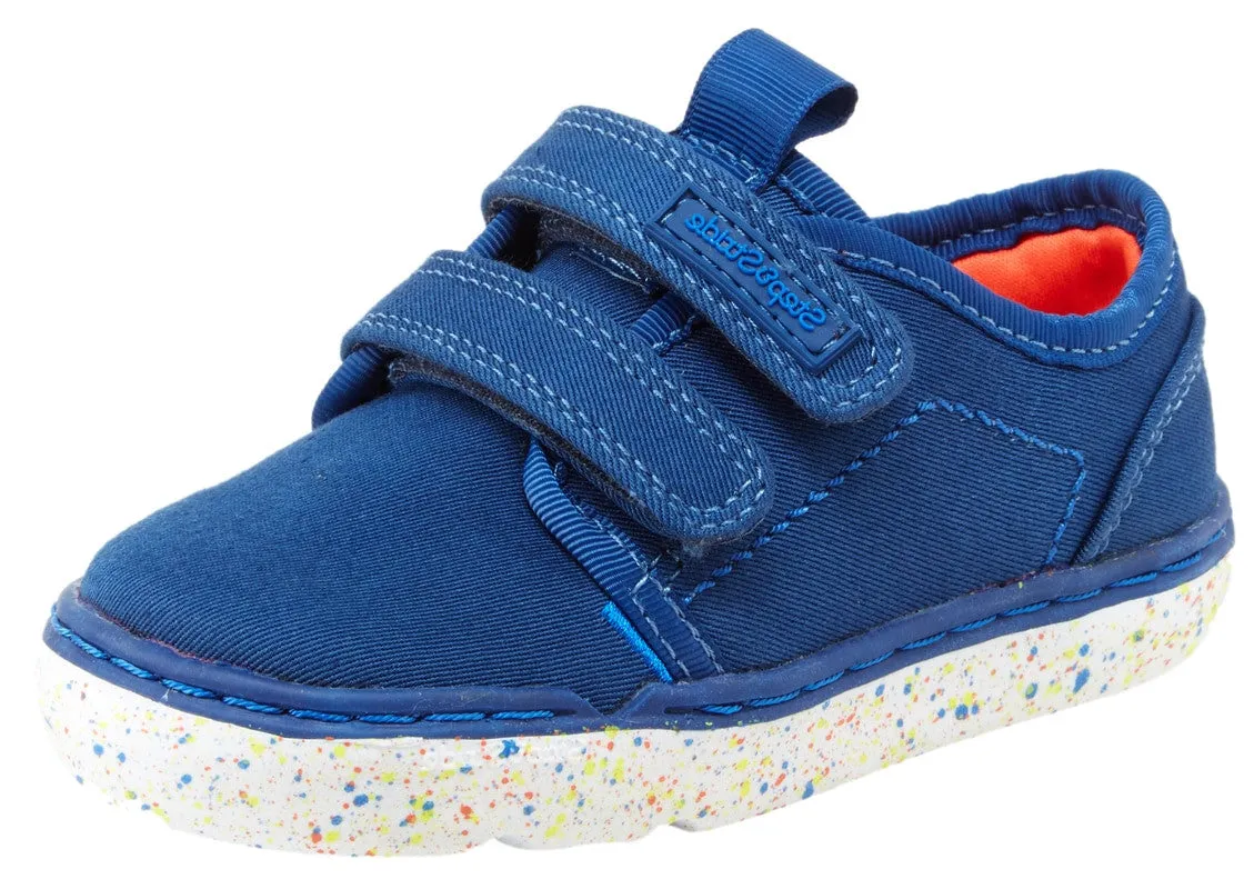 Step & Stride Aden Navy Double Hook and Loop Paint Splatter Sole Strap Sneaker