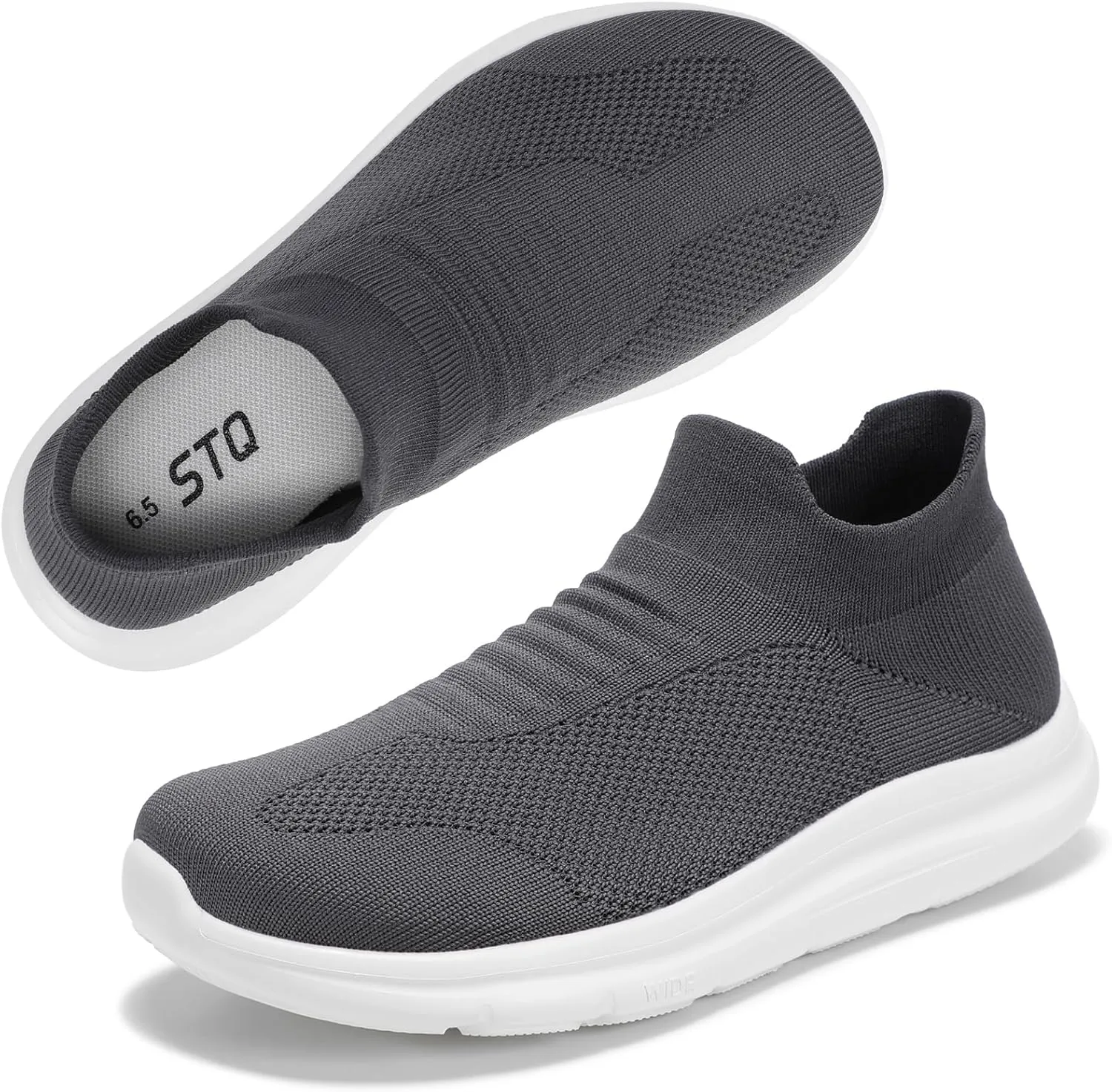 STQ Wide Toe Box Walking Shoes Women : Sock Orthopedic Slip On Shoe, Non-Slip Comfort Mesh Diabetic Sneakers for Plantar Fasciitis Relief, Bunions