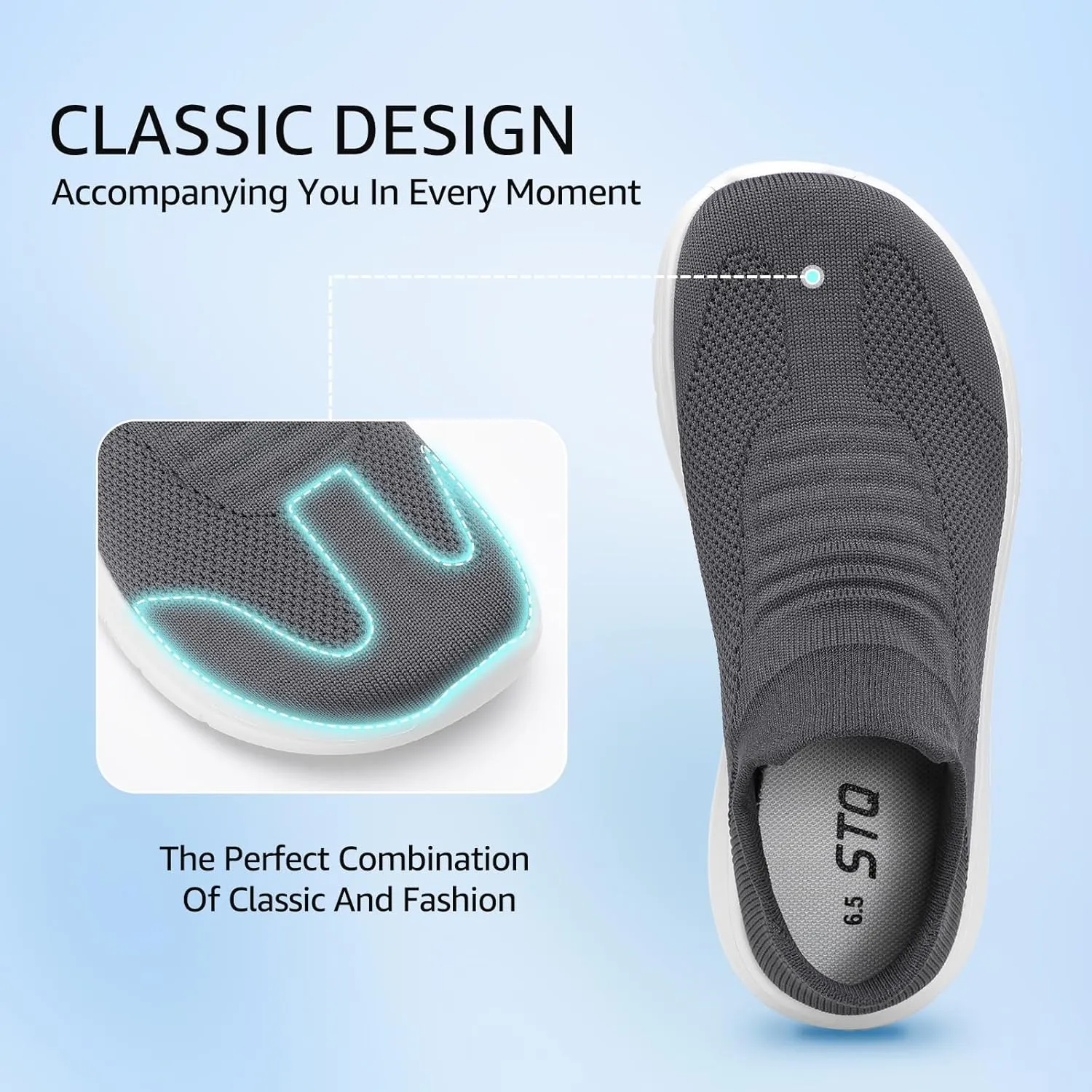 STQ Wide Toe Box Walking Shoes Women : Sock Orthopedic Slip On Shoe, Non-Slip Comfort Mesh Diabetic Sneakers for Plantar Fasciitis Relief, Bunions