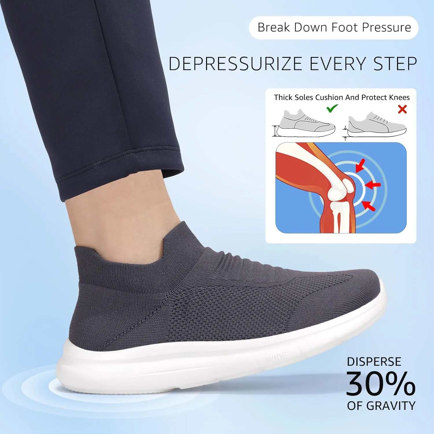 STQ Wide Toe Box Walking Shoes Women : Sock Orthopedic Slip On Shoe, Non-Slip Comfort Mesh Diabetic Sneakers for Plantar Fasciitis Relief, Bunions