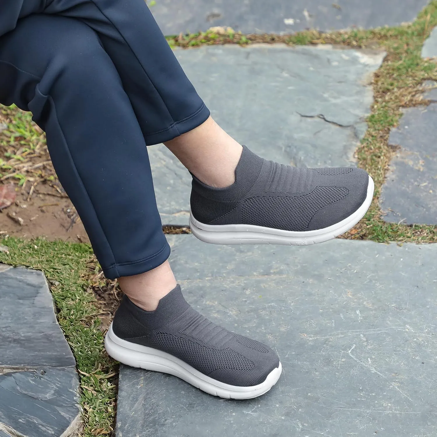 STQ Wide Toe Box Walking Shoes Women : Sock Orthopedic Slip On Shoe, Non-Slip Comfort Mesh Diabetic Sneakers for Plantar Fasciitis Relief, Bunions