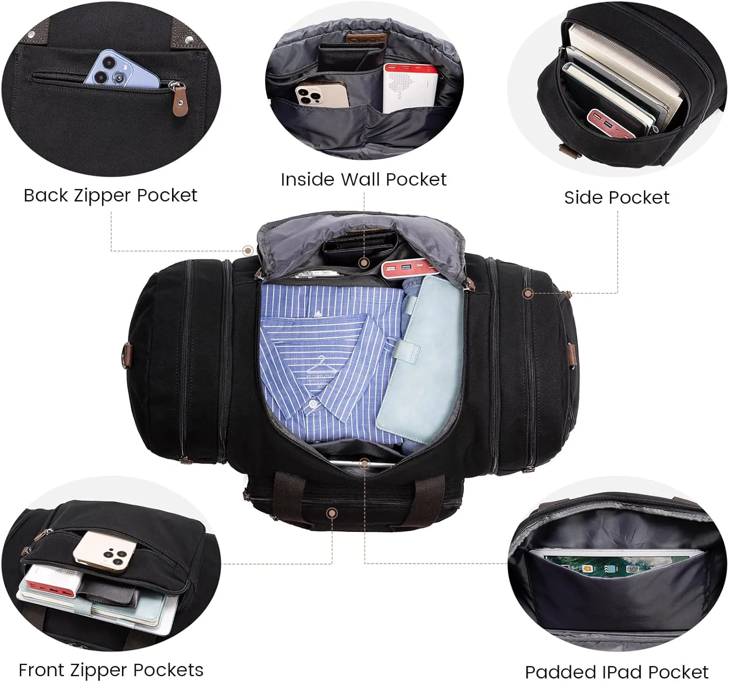 Sucipi Canvas Travel Duffel 43L Overnight Carry-On with Shoe Compartment & Toiletry Bag