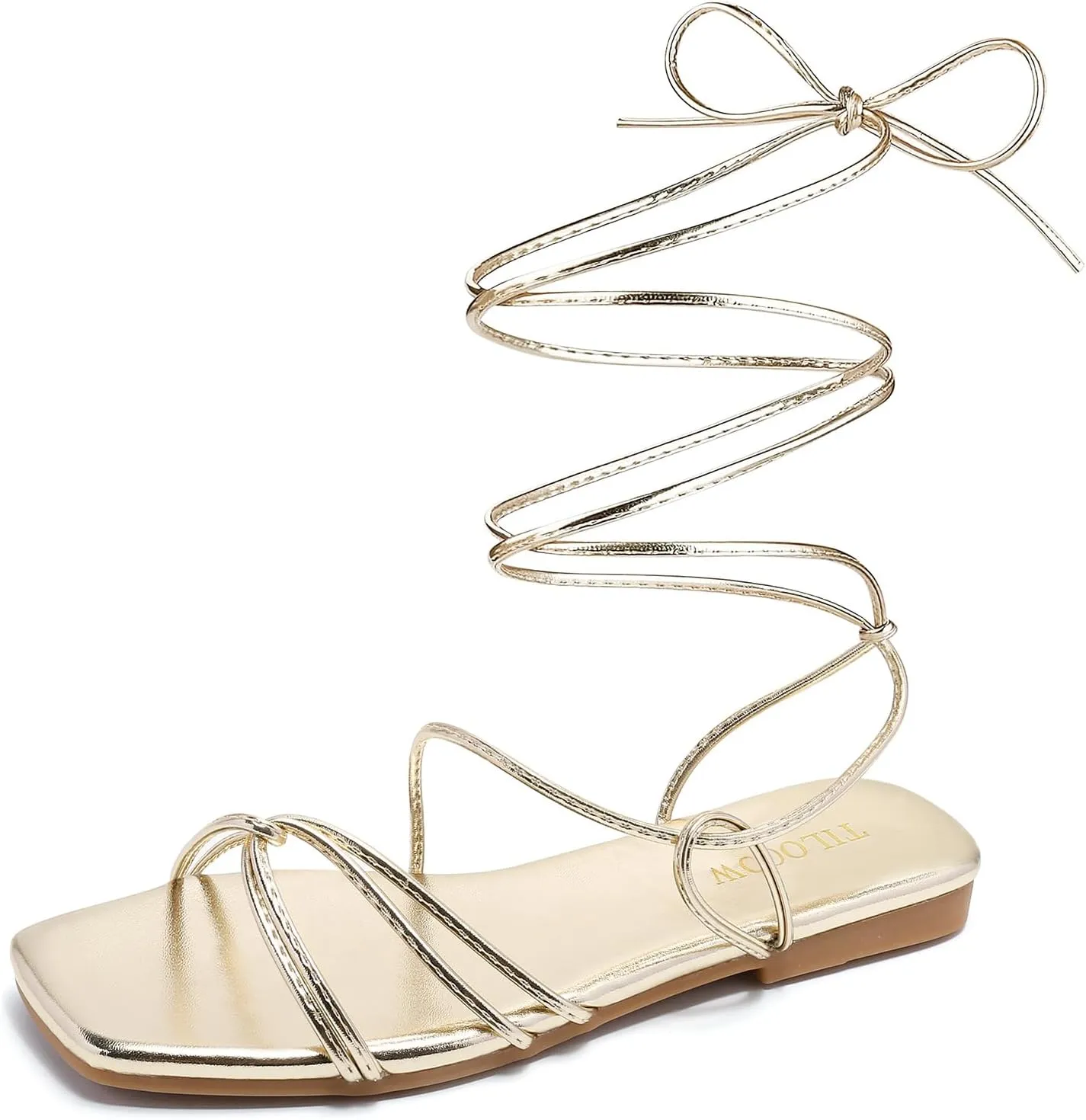 Tilocow Womens Gladiator Strappy Sandals Flats Slides Thong Lace up Dressy Summer Roman Shoes