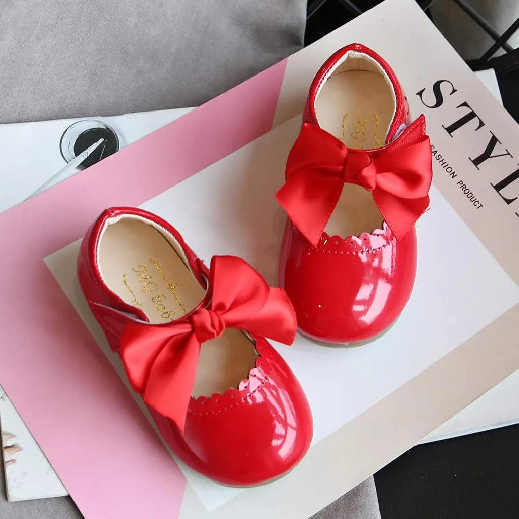 Toddler Girls Bow Mary Jane Shoes Sole Rubber Leather Closed Toe Ankle Sneaker Kids Dress Dance Non Slip Sport Shoes