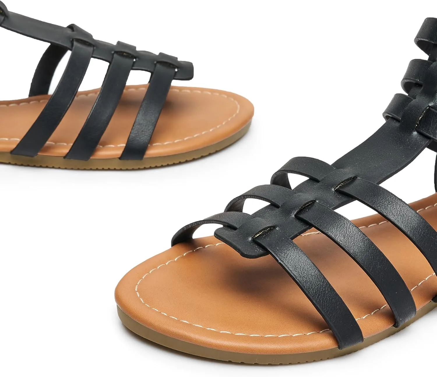 Trary Women's Sandal, Comfortable Gladiator Sandals Ankle Strap Flats Sandalias Para Mujer Beach Sandals Wide Width Open Toe Cross Strappy Sandals for Women Dressy Summer