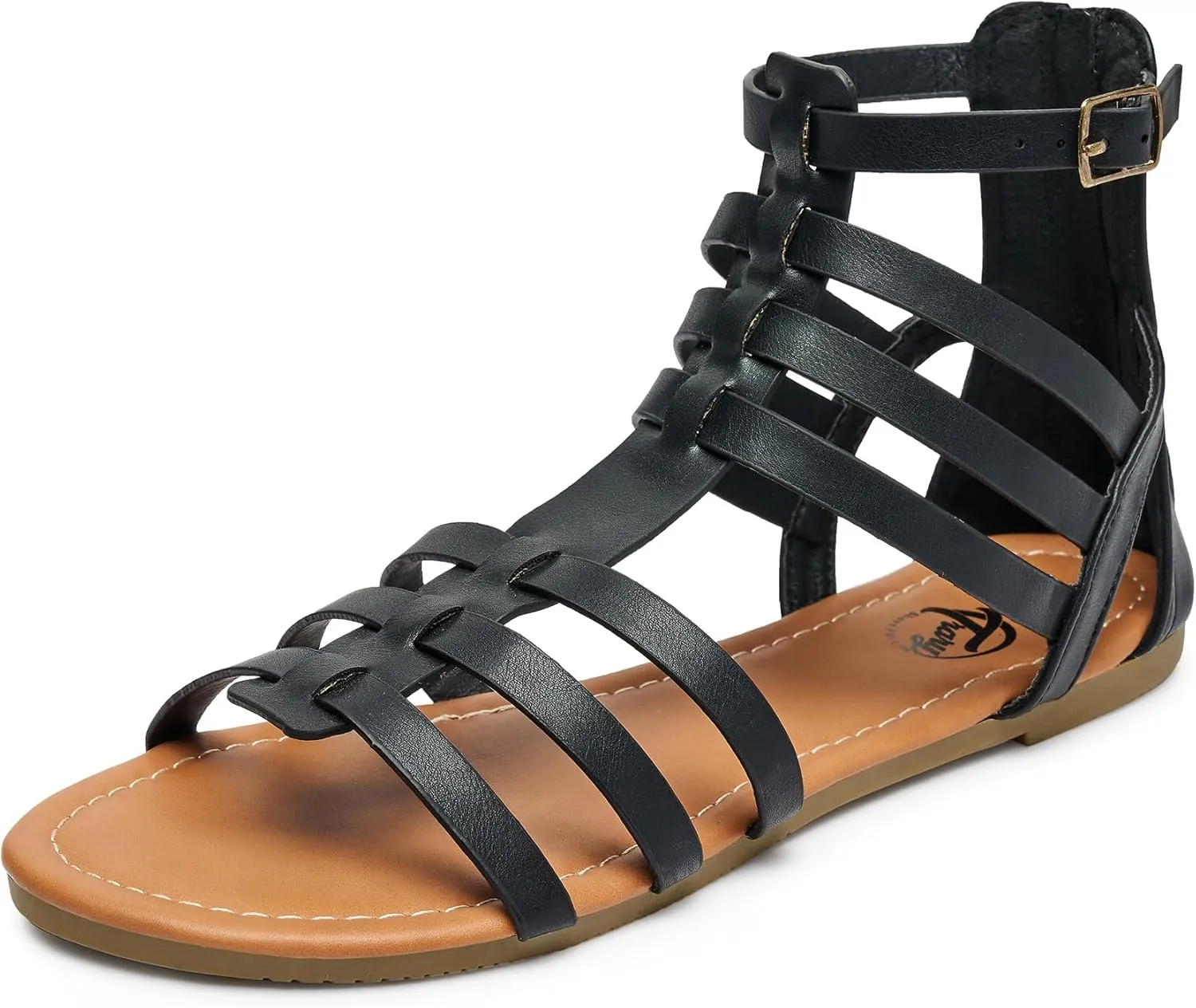 Trary Women's Sandal, Comfortable Gladiator Sandals Ankle Strap Flats Sandalias Para Mujer Beach Sandals Wide Width Open Toe Cross Strappy Sandals for Women Dressy Summer