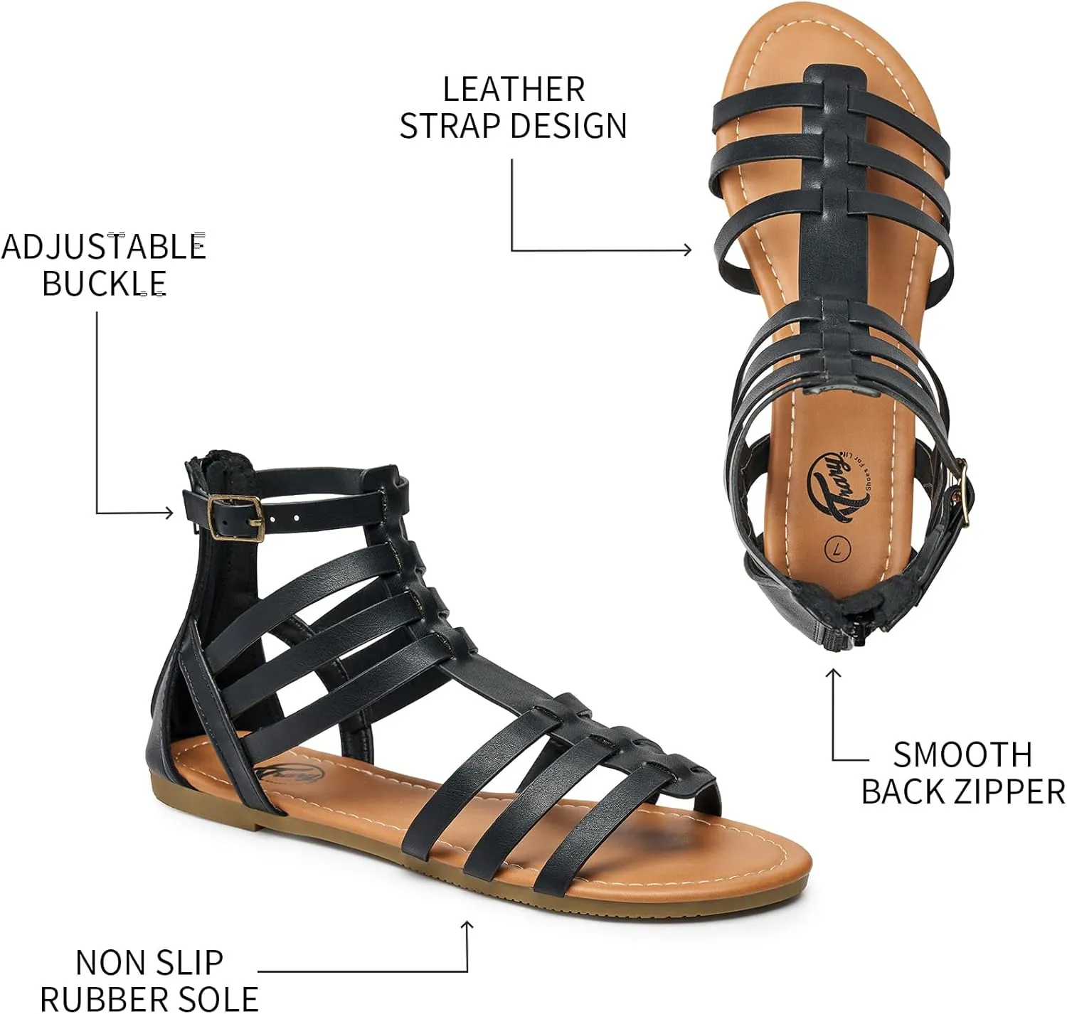 Trary Women's Sandal, Comfortable Gladiator Sandals Ankle Strap Flats Sandalias Para Mujer Beach Sandals Wide Width Open Toe Cross Strappy Sandals for Women Dressy Summer