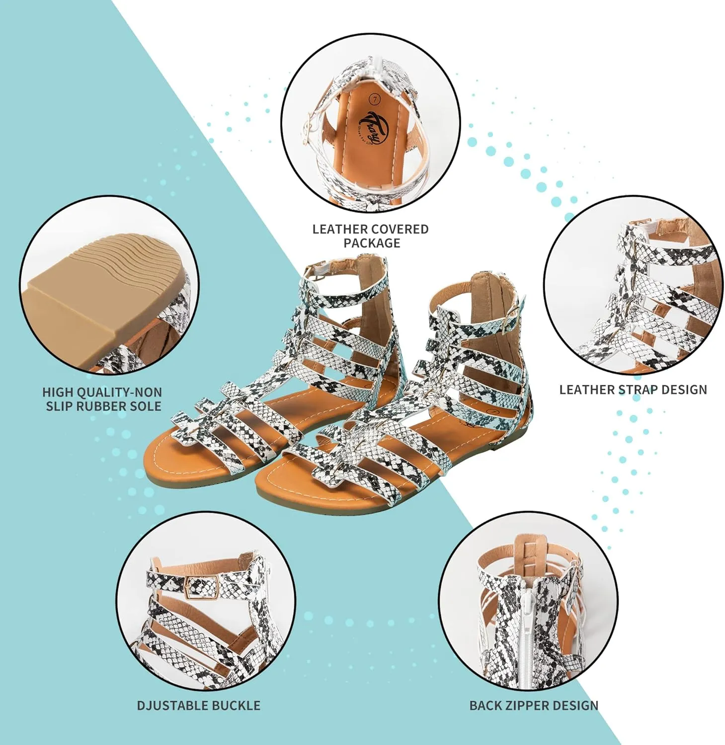 Trary Women's Sandal, Comfortable Gladiator Sandals Ankle Strap Flats Sandalias Para Mujer Beach Sandals Wide Width Open Toe Cross Strappy Sandals for Women Dressy Summer