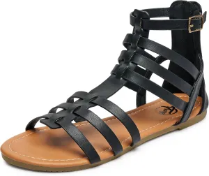 Trary Women's Sandal, Comfortable Gladiator Sandals Ankle Strap Flats Sandalias Para Mujer Beach Sandals Wide Width Open Toe Cross Strappy Sandals for Women Dressy Summer