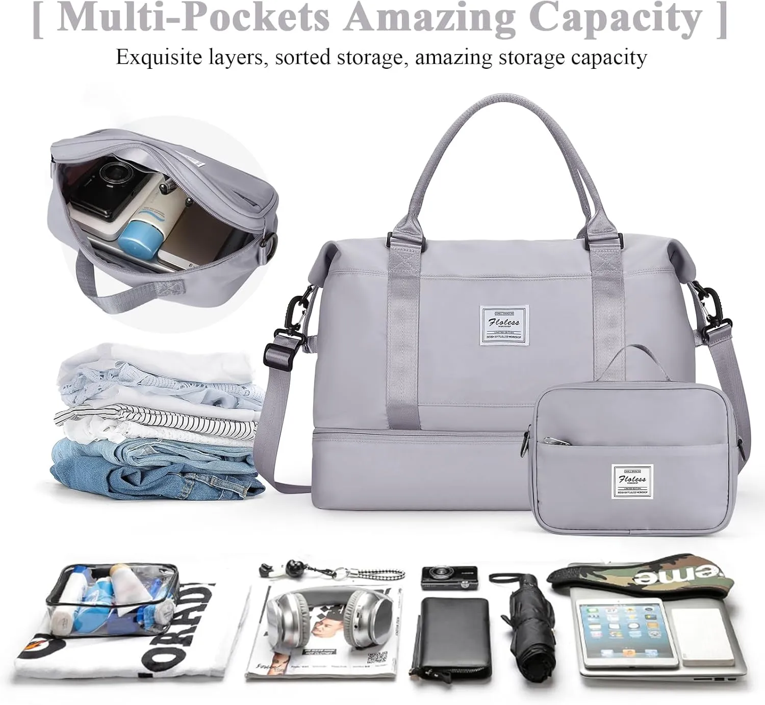 Travel Duffel Bag with Shoes Compartment, Overnight Weekender Bags for Women, Carry on Personal Item Travel Set
