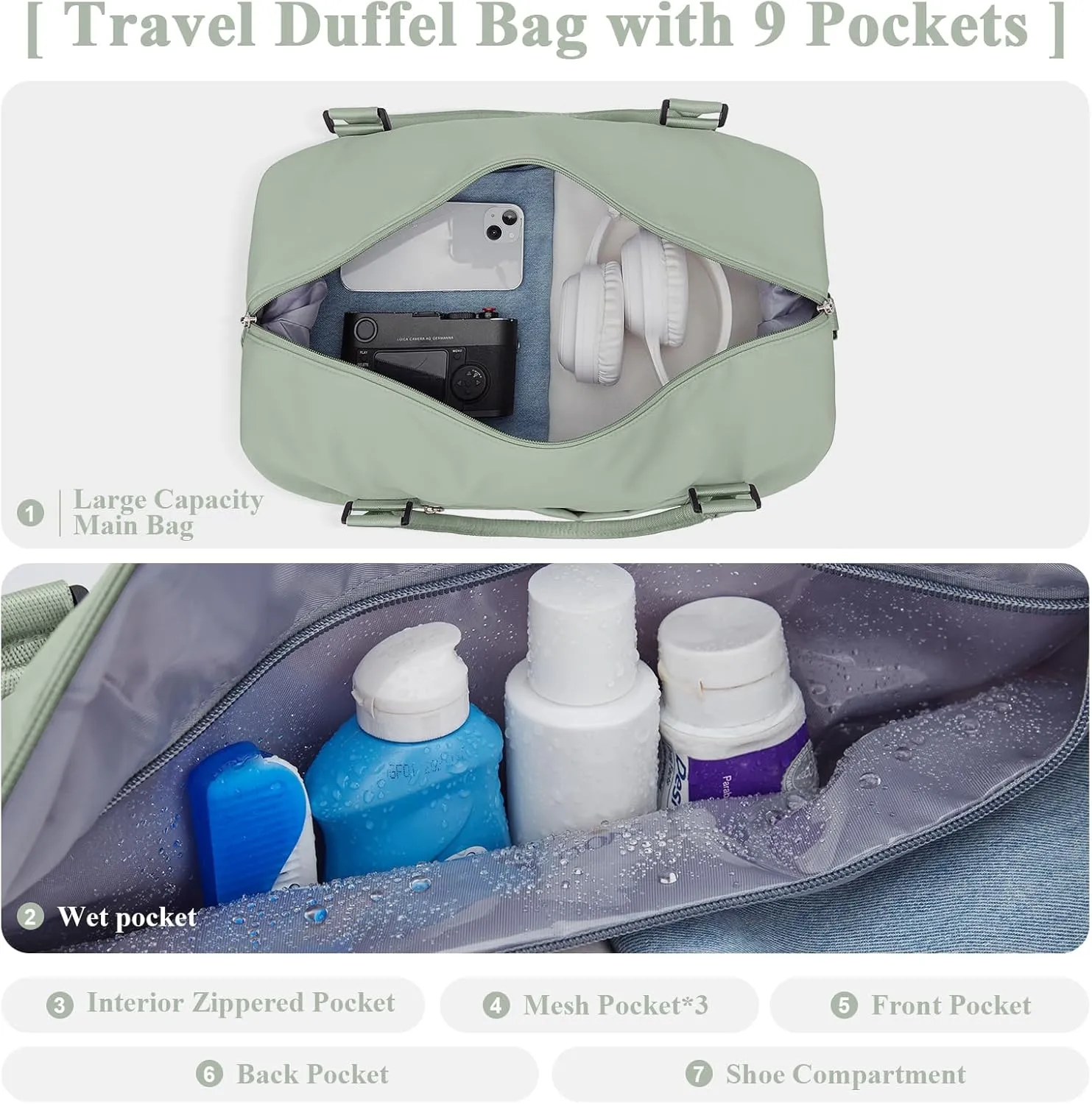 Travel Duffel Bag with Shoes Compartment, Overnight Weekender Bags for Women, Carry on Personal Item Travel Set