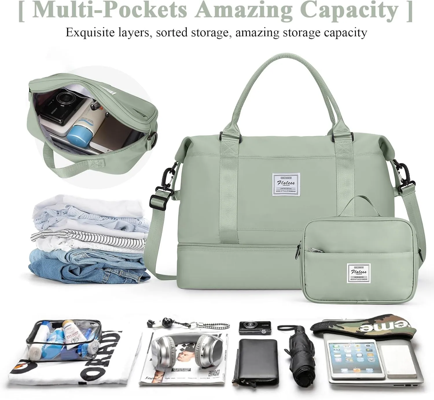 Travel Duffel Bag with Shoes Compartment, Overnight Weekender Bags for Women, Carry on Personal Item Travel Set