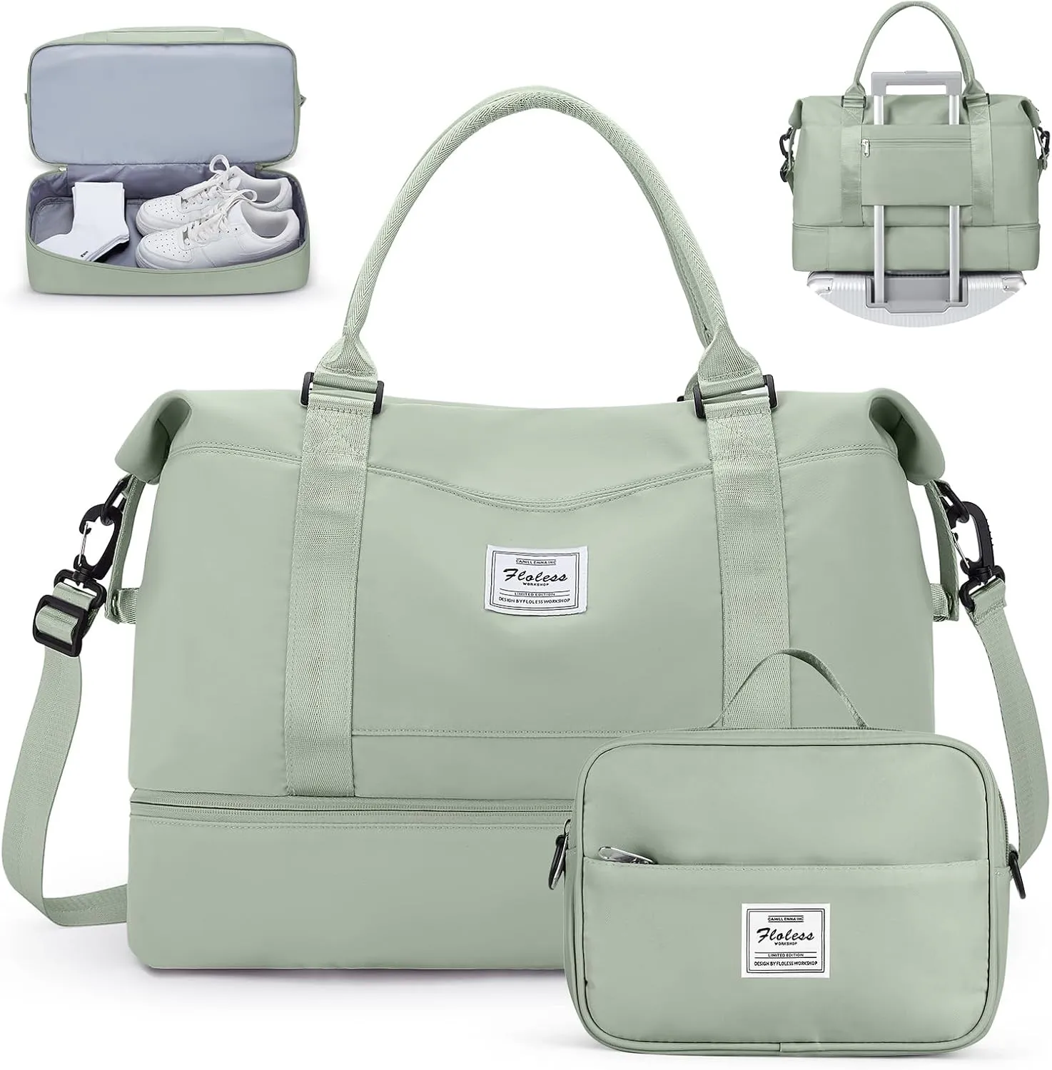 Travel Duffel Bag with Shoes Compartment, Overnight Weekender Bags for Women, Carry on Personal Item Travel Set
