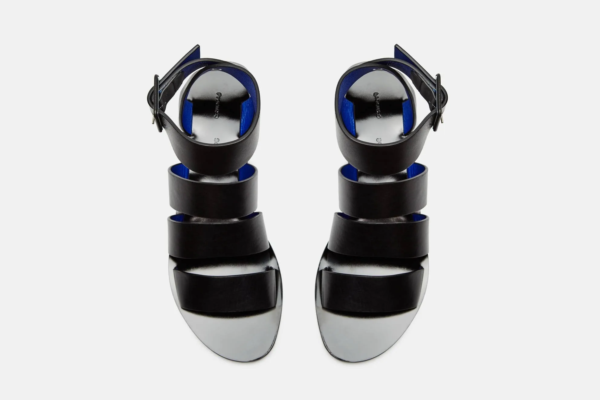 Triple Strap Flat Sandal w/Ankle Strap - Black
