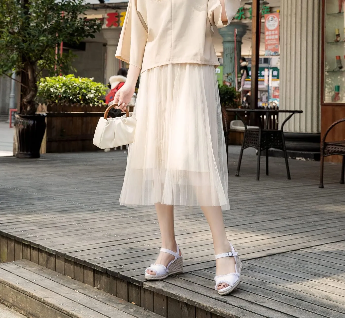 U-lite Peep Toe Canvas Espadrille Tassel Wedge Sandal for Women, Buckle Ankle Strap Flatform Casual Shoes