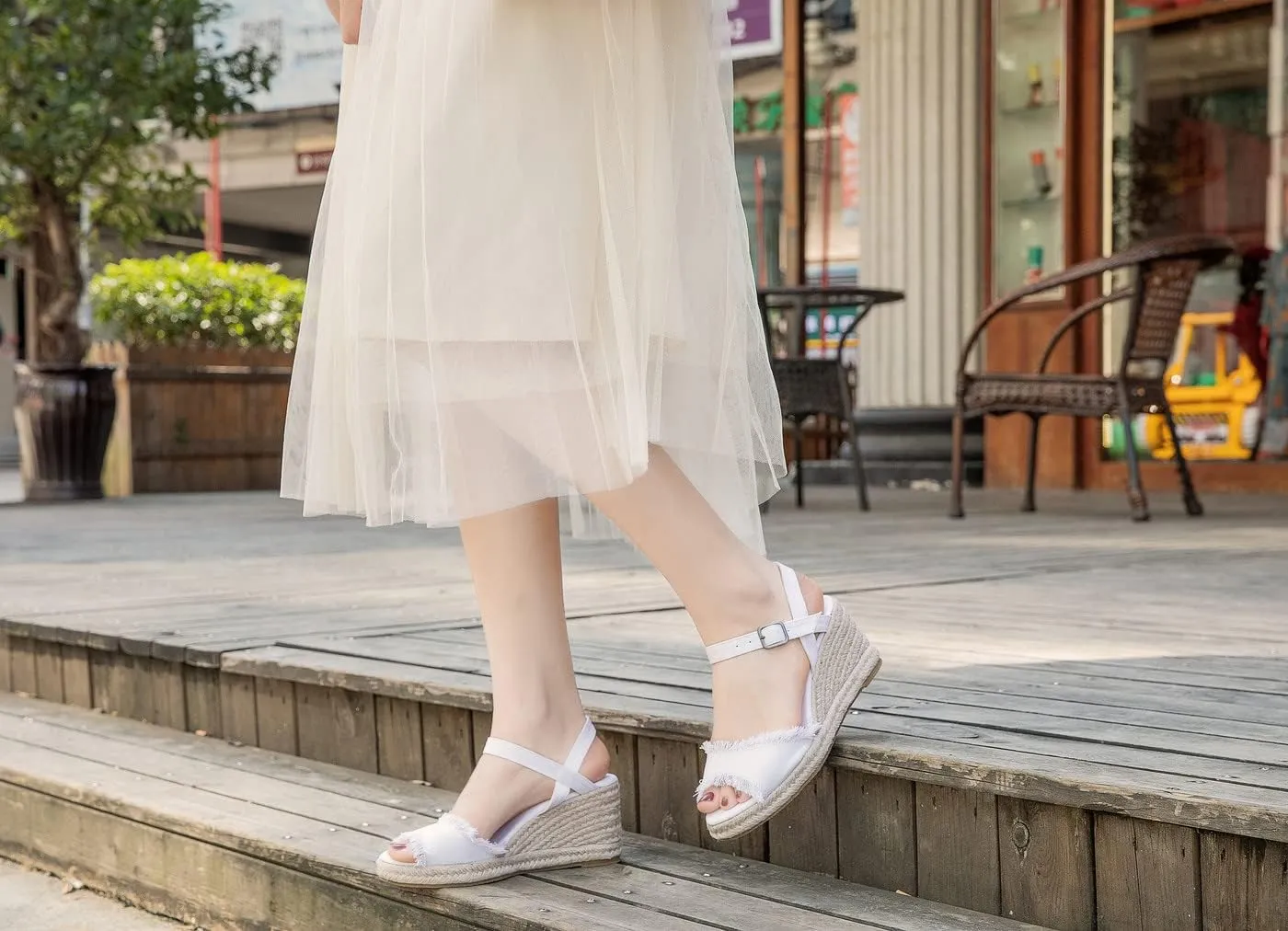 U-lite Peep Toe Canvas Espadrille Tassel Wedge Sandal for Women, Buckle Ankle Strap Flatform Casual Shoes
