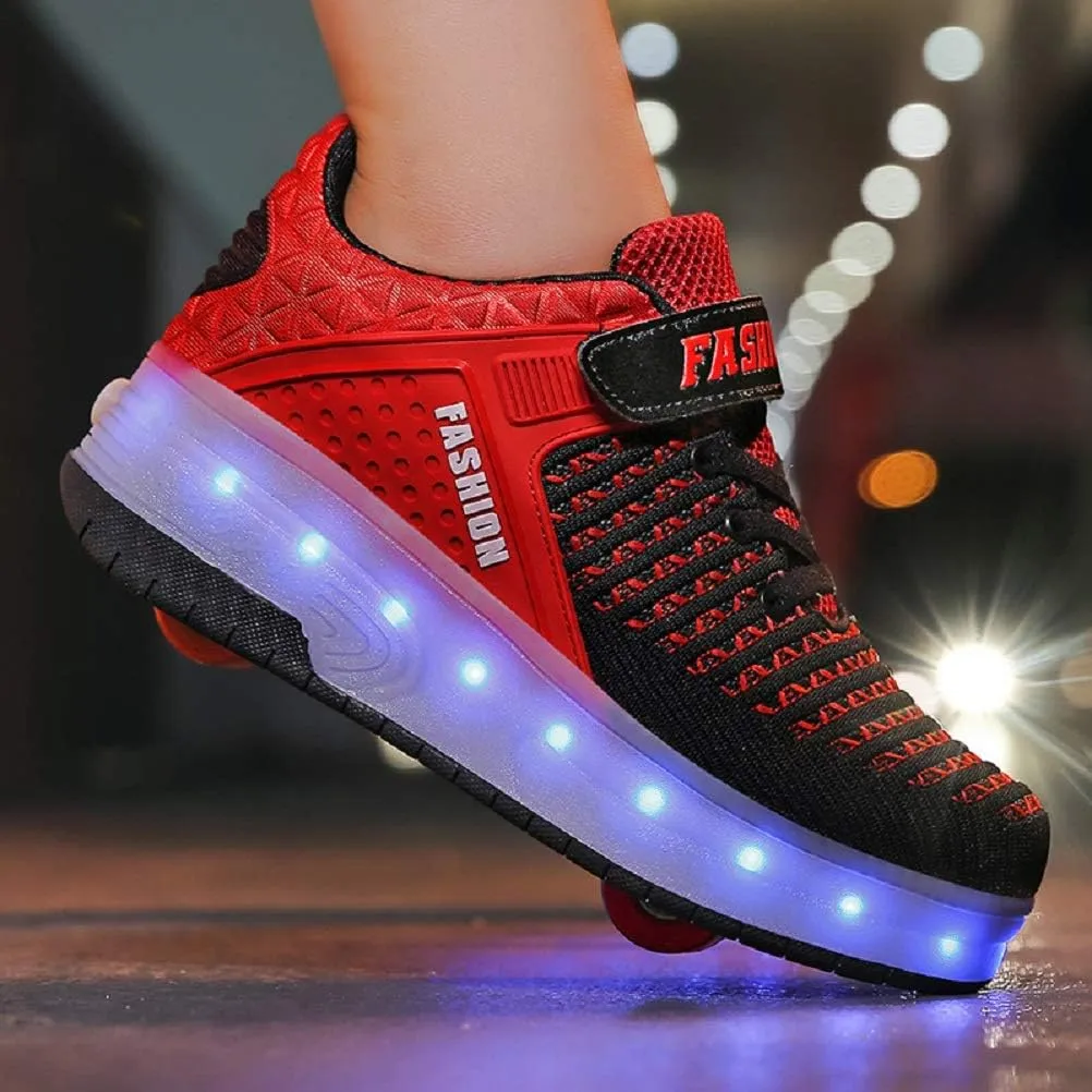 Ufatansy Roller Shoes Girls Boys Sneakers with Wheels Roller Skate Shoes USB Charging LED Light Up Footwear Skates for Beginner Trainers Kids Lightweight Breatheable Shoe