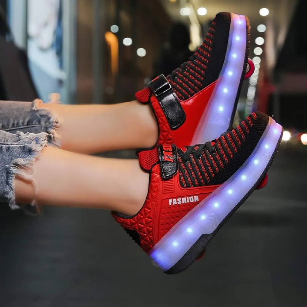 Ufatansy Roller Shoes Girls Boys Sneakers with Wheels Roller Skate Shoes USB Charging LED Light Up Footwear Skates for Beginner Trainers Kids Lightweight Breatheable Shoe