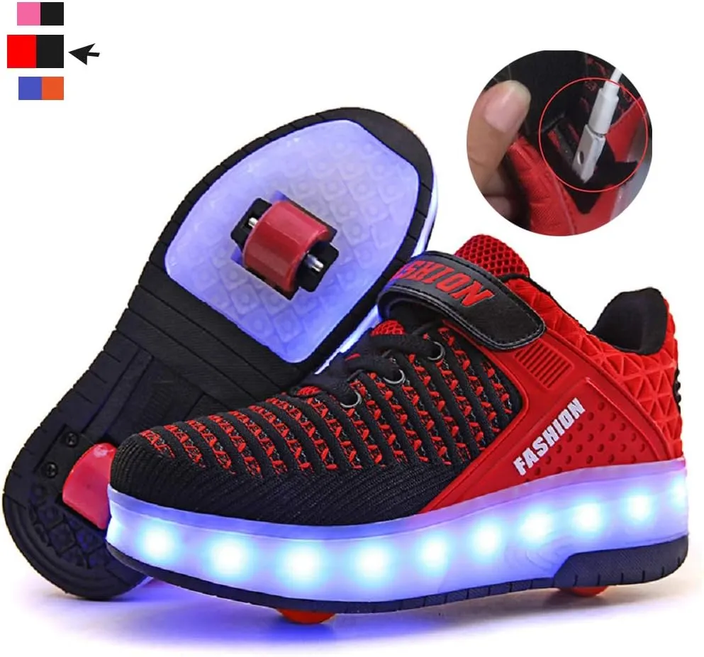 Ufatansy Roller Shoes Girls Boys Sneakers with Wheels Roller Skate Shoes USB Charging LED Light Up Footwear Skates for Beginner Trainers Kids Lightweight Breatheable Shoe