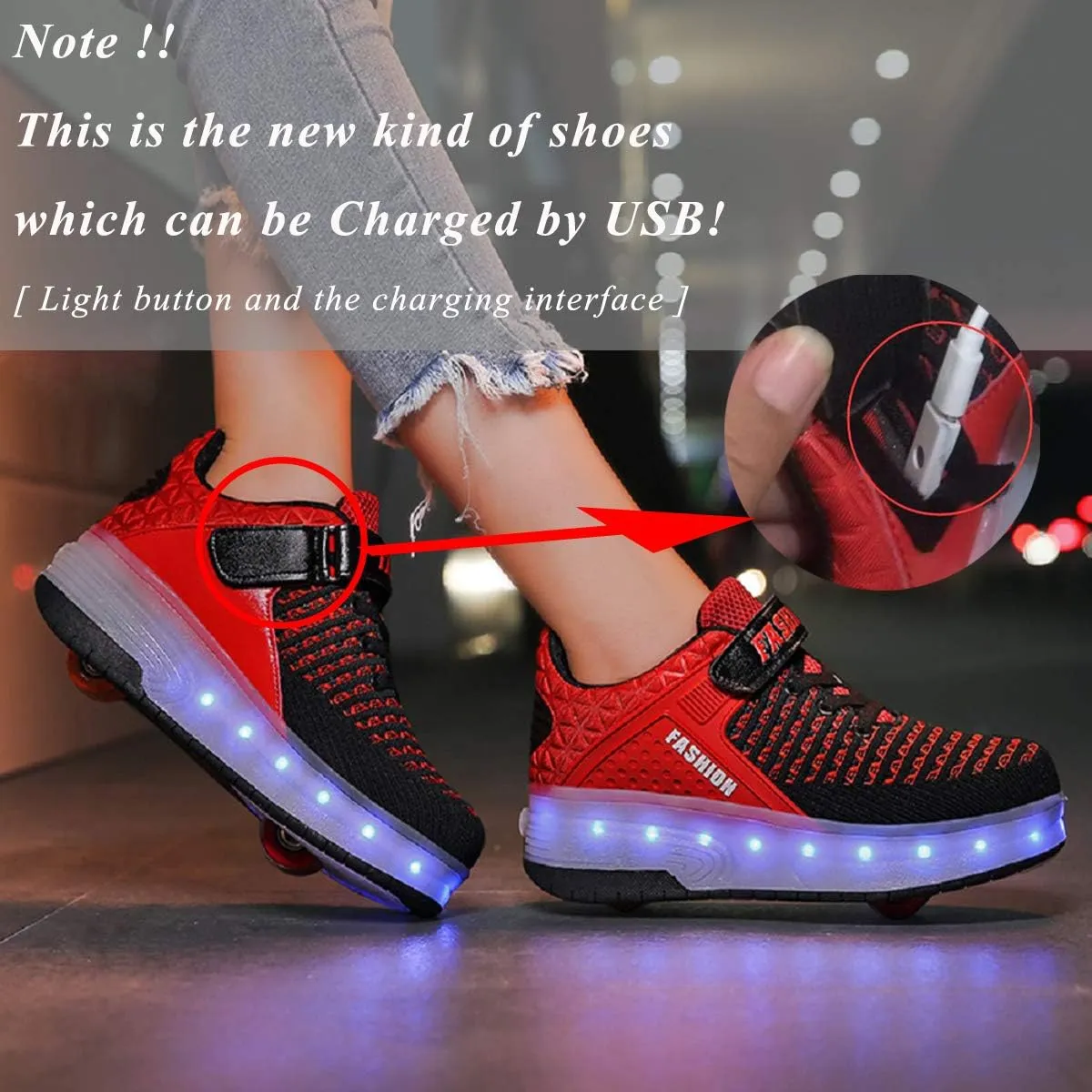 Ufatansy Roller Shoes Girls Boys Sneakers with Wheels Roller Skate Shoes USB Charging LED Light Up Footwear Skates for Beginner Trainers Kids Lightweight Breatheable Shoe