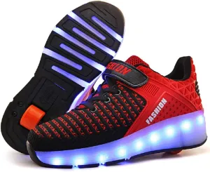 Ufatansy Roller Shoes Girls Boys Sneakers with Wheels Roller Skate Shoes USB Charging LED Light Up Footwear Skates for Beginner Trainers Kids Lightweight Breatheable Shoe