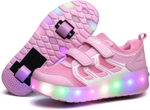 Ufatansy Roller Shoes Girls Sneakers with Wheels Boys Roller Skate Shoes USB Charging with LED Light Up Footwear Skates for Beginner Trainers Kids Lightweight Breatheable Shoe