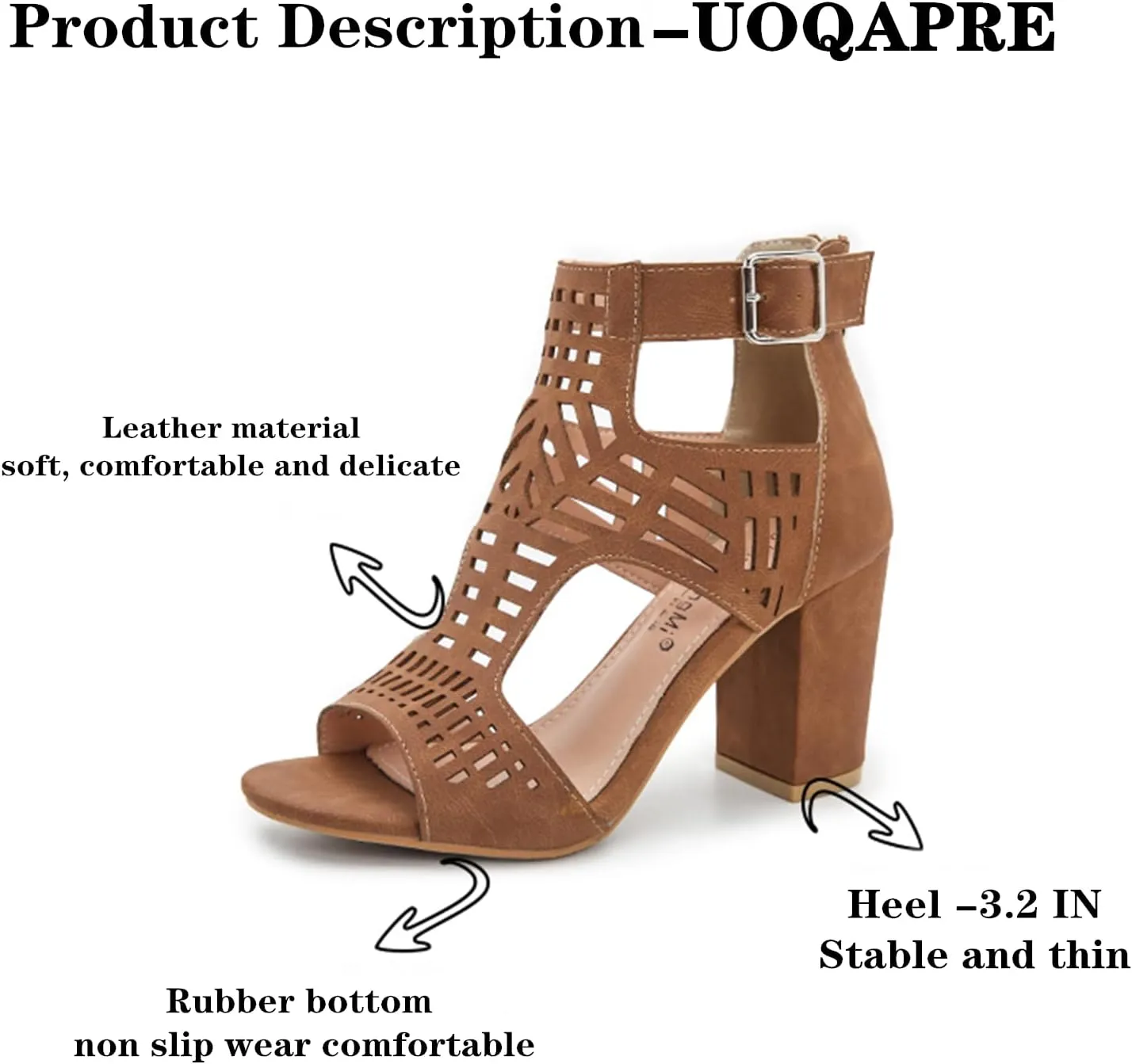 UOQAPRE Chunky Heeled Sandals for Womens Bohemian Cutout Open Toe Summer Block Womens Heeled Party Dress Sandals