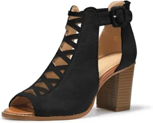UOQAPRE Chunky Heeled Sandals for Womens Bohemian Cutout Open Toe Summer Block Womens Heeled Party Dress Sandals