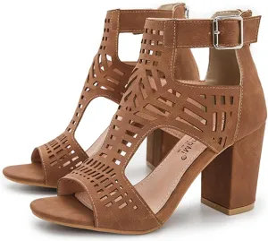 UOQAPRE Chunky Heeled Sandals for Womens Bohemian Cutout Open Toe Summer Block Womens Heeled Party Dress Sandals