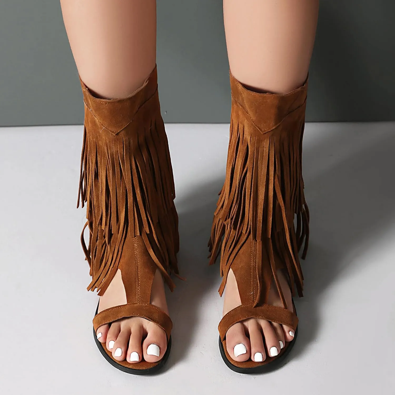 UP2STEP Suede Gladiator Flat Sandal with Fringe Tassel | Stylish Open Toe Design for Women's Trendy Casual Footwear