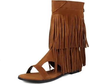 UP2STEP Suede Gladiator Flat Sandal with Fringe Tassel | Stylish Open Toe Design for Women's Trendy Casual Footwear