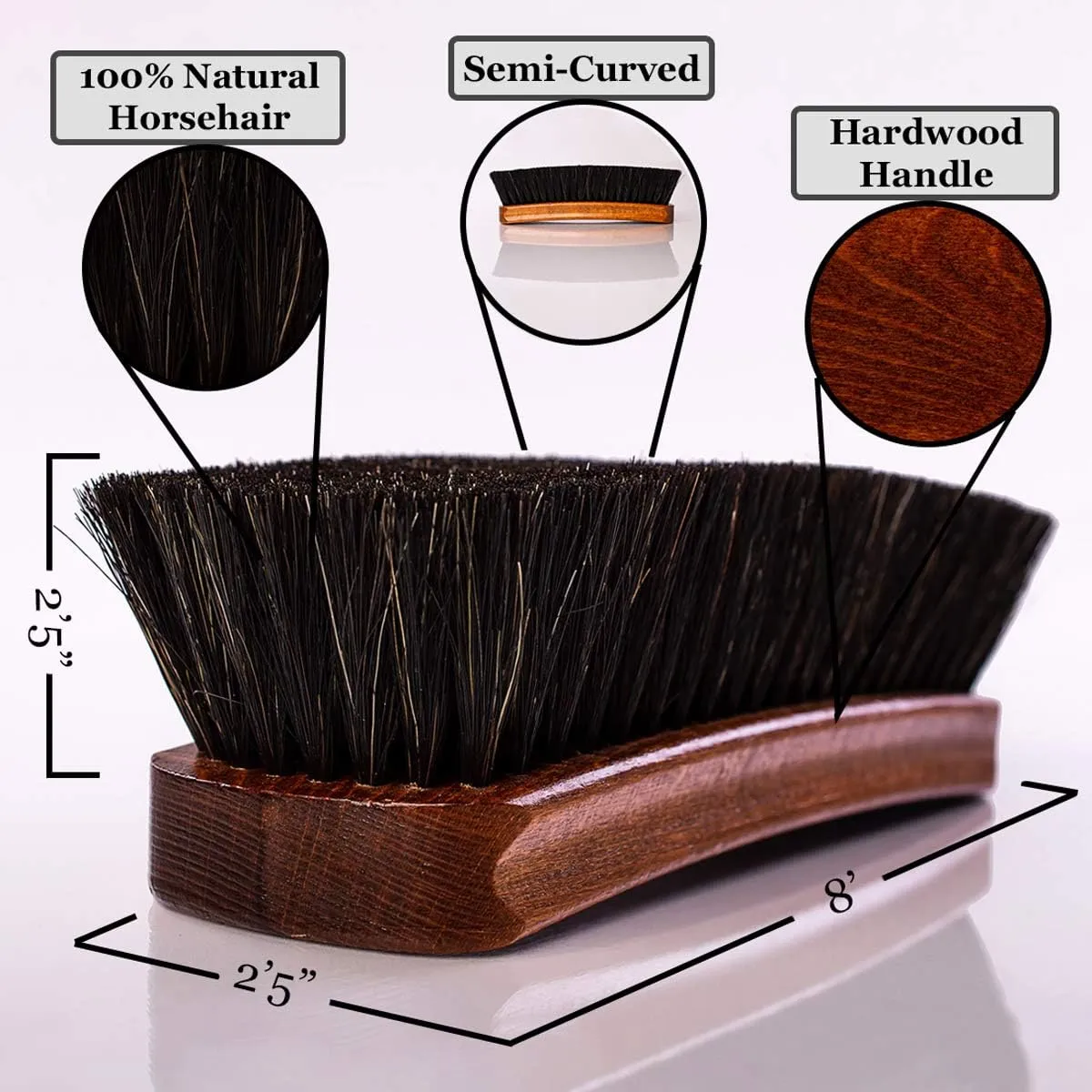 VALENTINO GAREMI Shoe Brush | Luxury Shining Polishing & Buffing Brush - Large 8 Inch | Genuine Horse Hair | Made in Germany